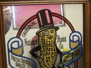 Vintage Planter ' s Mr.  Peanut Advertisement Mirror/Picture In Wooden Frame 2