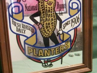 Vintage Planter ' s Mr.  Peanut Advertisement Mirror/Picture In Wooden Frame 3