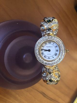 Lovely Vintage 70s Vogue Bijoux Panther Style Jeweled Bangle Watch