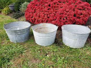 3 3 Gallon Vintage Old Galvanized Water Milking Buckets Planters Pails