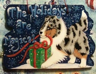 The Holidays Are Magical - Handpainted Blue Merle Sheltie Ornament (collie)
