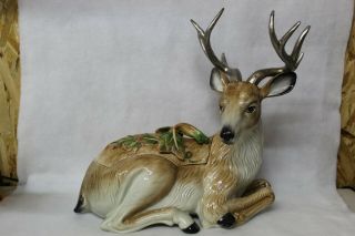 Fitz And Floyd Classics Reindeer Baronial Home Cookie Jar With Box