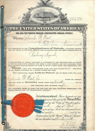 U.  S.  Patent Document Issued For Improvements In Railroad Signals 1905