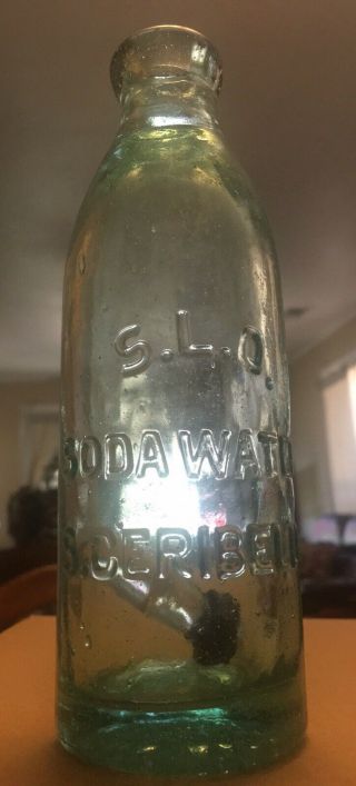 Scarce S.  L.  O.  Soda Water S.  Ceribelli Ny Gravitating Glass Stopper Hutch Bottle