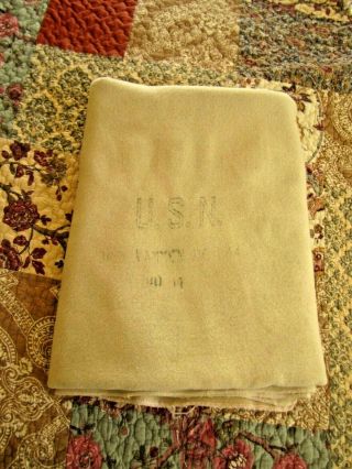 World War Ii U.  S.  Tan Navy Wool Blanket 72 " By 38 "