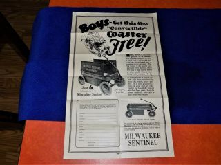 Old,  Milwaukee Sentinel Newspaper Convertible Coaster Wagon Brochure,  Ad