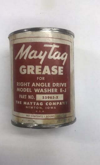 Vintage Maytag Washer Wringer Drive Grease Lubricant ”paper Tag” Can/tin 55965 - X