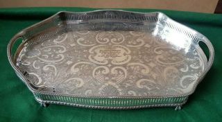 Sheffield Silver Plate On Copper Galleried Tray 18 " X 12 " With Inscription.