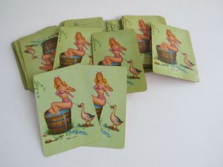 Vintage Arrco Risque Pin up Playing cards Girl bathing with goose complete 2