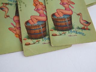 Vintage Arrco Risque Pin up Playing cards Girl bathing with goose complete 3