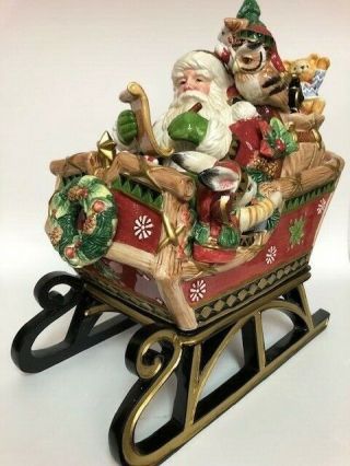 Fitz And Floyd Christmas Lodge Cookie Jar 16 " Santa In Sleigh W/box