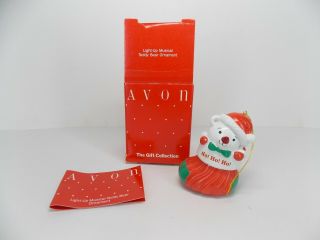Avon Light - Up Musical Teddy Bear Ornament Plays " We Wish You A Merry Christmas "
