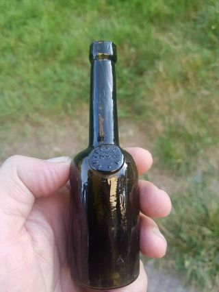 Mega Rare Miniature Black Glass Seal Bottle Dutch Wine Rotherdam