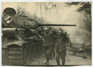 Wwii Large Size Photo: Surrendering Wehrmacht Officers,  T - 34 Tank,  Berlin 1945