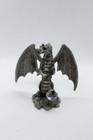 Standing Dragon Pewter Figurine With Crystal