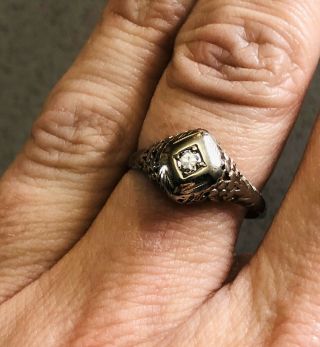 Old Vintage 10k White Gold Diamond Filigree Flower Jewelry Ring