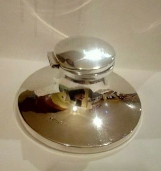 Antique Large Circular Capstan Inkwell Birmingham 1924 Sterling Silver