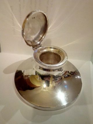 Antique LARGE Circular CAPSTAN INKWELL Birmingham 1924 sterling silver 2