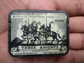 Three Knights Condom Tin Litho By Goodwear Rubber Co.  ’s York U.  S.  A Collecti