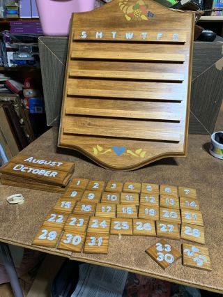 Vintage Hand Crafted Wood Perpetual Wall Calendar 21”