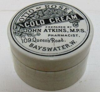 Small & Attractive Atkins Of Bayswater London Cold Cream Pot Lid & Base C1900 