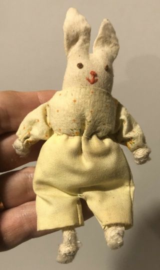 Small Hand Crafted Cloth Anthropomorphic Bunny Rabbit Figurine Doll