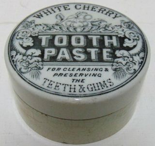 Pretty White Cherry Tooth Paste Pot Lid & Base - Cherries & Gargoyles C1900 