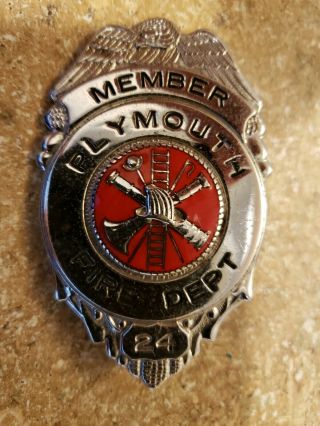 Vintage Obsolete Plymouth Ohio Volunteer Fire Department Member Badge