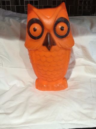 Vintage Halloween Blow Mold Orange Owl Tabletop Lighted Decoration Htf