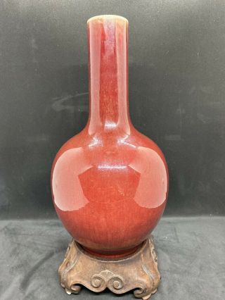 Fine Antique Chinese Copper Red Glazed Sang - De - Boeuf Flambe Bottle Vase Tianqiu