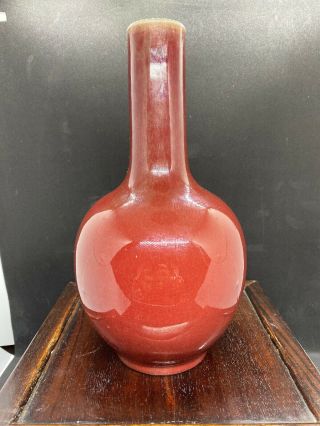 Fine Antique Chinese Copper Red Glazed Sang - de - Boeuf Flambe Bottle Vase Tianqiu 3