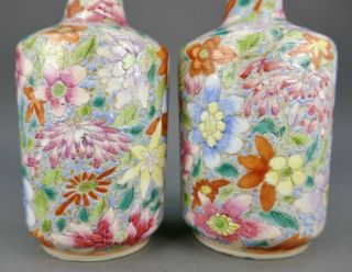 Fine Antique Pair Chinese Famille Rose Mille Fleurs Iron - Red Sealmark Vase 2