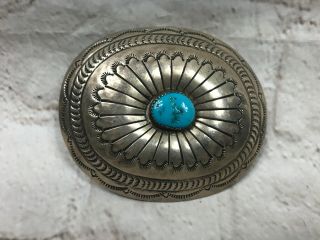 Vtg Carson B.  Navajo Sterling Silver Turquoise Belt Buckle Native American 32g
