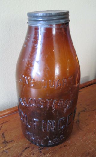 Old Dolfinger Amber Quart Screw Top Milk Bottle - Philadelphia -