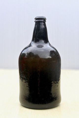 Antique 1760s Freeblown English Sagged Base Black Glass Mallet Wine Bottle