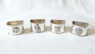 Set Of Four Antique Late 19th Century Siamese Solid Silver Napkin Rings 80g