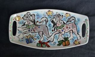 Chinese Crested.  Handpainted Ceramic Christmas Platter.  Ooak.  Look