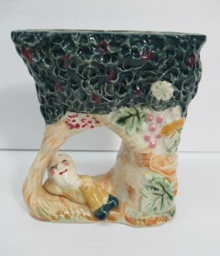 Vintage Made In Japan Sleeping Elf Pixie Gnome Fairy Tree Planter Vase Pot