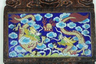 Fine Antique Chinese Qing Cloisonne Dragon Wall Plaque with Carved Wood Frame 2