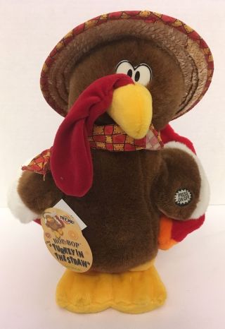Dandee Turkey Singing Hopping 13 " Plush Turkey In The Straw Hat Thanksgiving Nwt