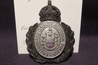 Obsolete Eastbourne County Borough Police Wwii Era Helmet Plate Badge