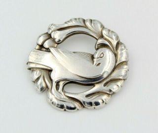 Georg Jensen Signed Sterling Silver Art Nouveau Bird Brooch 123 926b - 2