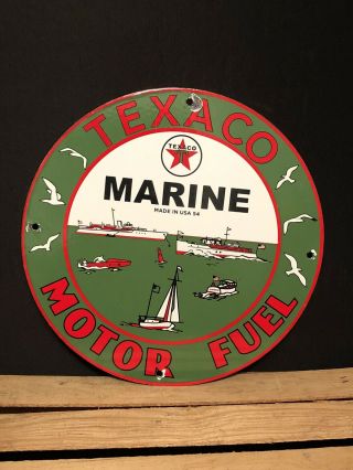 Vintage Texaco Gasoline Porcelain Marine Gas Service Station Pump Plate Sign 54