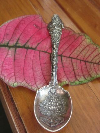 Antique Sterling Silver Santa Spoon Merry Christmas Tree J.  M.  Johnston Co Ny.