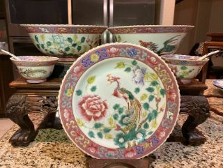 Group Antique Chinese Famille Rose Peranakan Nyonya Straits Porcelain Bowl
