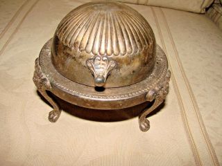 F.  B.  Rogers Silver Co,  Small Round,  Serving,  Ashtray,  Lion 