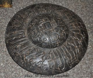 23 " Hongshan Culture Meteorite Iron (black Magnet) People Skull Pattern Statue