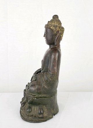 Antique Chinese Ming Dynasty Bronze Buddha Shakyamuni w/ Lacquer Traces 10 1/4 