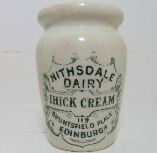 Small Greenish Print Nithsdale Dairy Thick Cream Pot From Edinburgh