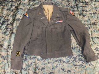 Ww2 Era Us Army Ike Jacket,  Medical Service Collar Insignia,  Adsec,  7th Army